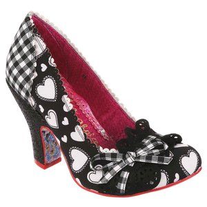 IRREGULAR CHOICE MAKE MY DAY BLACK WHITE HEARTS WOMENS HEELS COURT SHOES